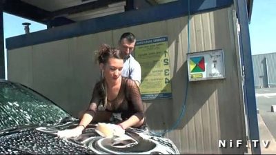 Nude In France – Beautiful French Brunette In Fishnet Anal Fucked Outdoor At The Carwash