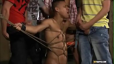 Bondage Boy Suck Three Cocks