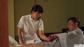 Zenra – Mature Japanese Masseuse Gives Client Handjob Subtitles JAV Sex Video